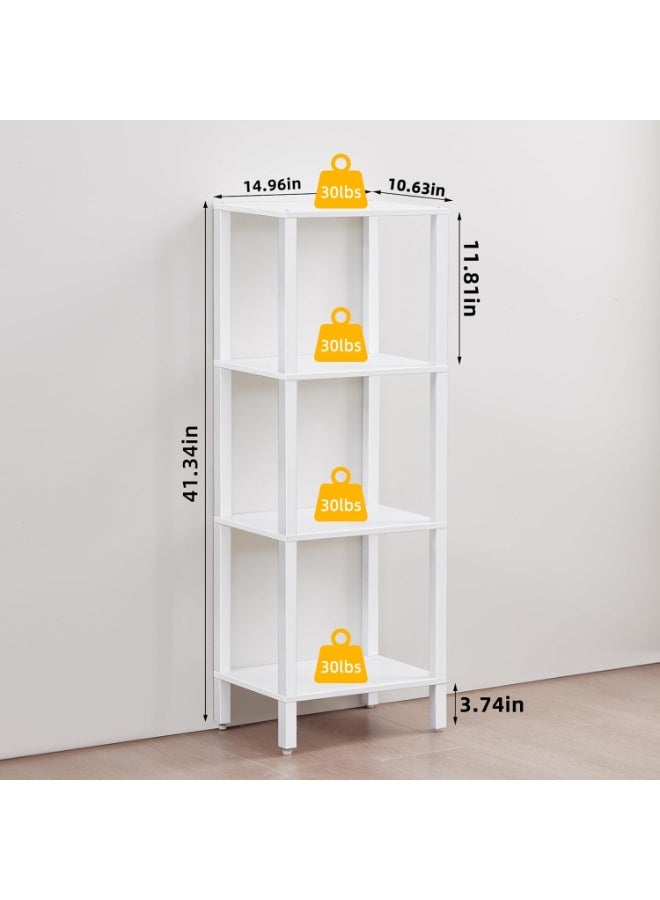 4 Tier Wooden Bookshelf with Storage - Small White Bookcase for Small Spaces, Small Shelf for Living Room, Office, Bedroom, Kitchen - Industrial Modern Book Shelf. - Image 2